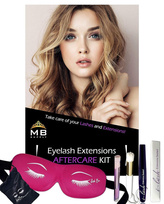 Eyelash Extensions Aftercare Kit with Sealant, Brush, Spoolie and 3D Deep Contour Sleep Mask! Protects Volume Lashes While Sleeping - PINK Lash Bra