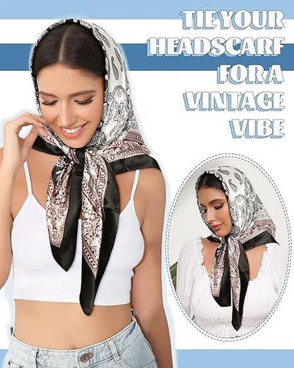 35” Large Square Satin Head Scarf - 3Pcs Women Satin Hair Scarves Silk Bandana Scarf Headscarf