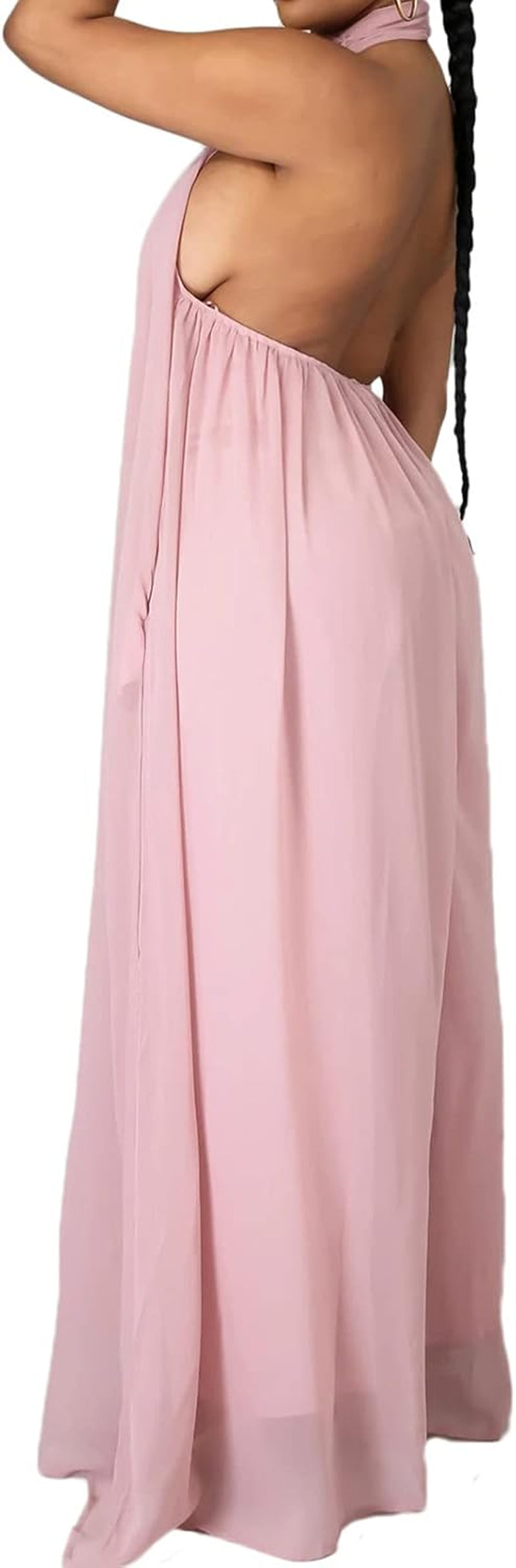 Women'S Sexy Summer Jumpsuit Halter Neck Sleeveless Chiffon Wide Leg Long Pant Jumpsuit Romper One Piece Club Outfit Pink Small