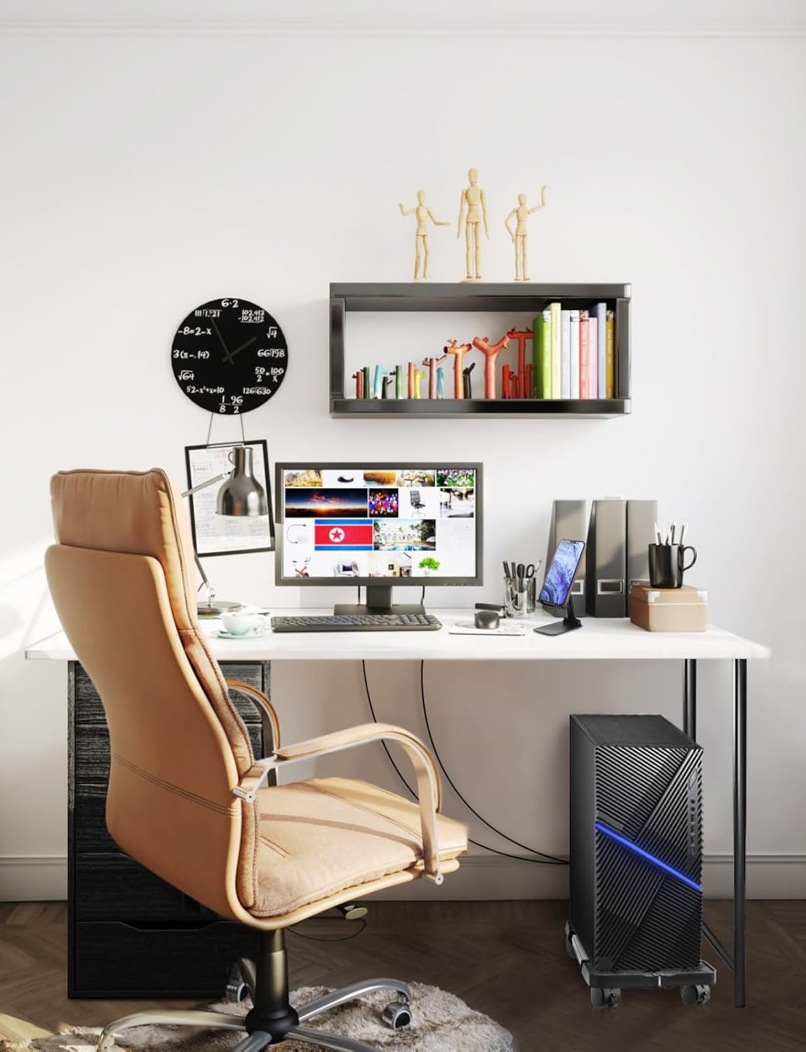Computer Tower Stand, Adjustable PC Tower Stand with Rolling Caster Wheels, Mobile CPU Holder for Floor Carpet Gaming PC Case, Fits Home Office under Desk, Black